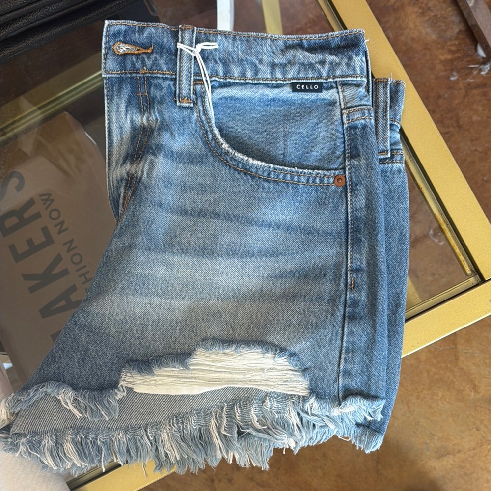 Cello Blue Frayed Hem Denim Shorts